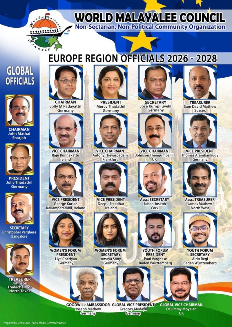 News Photo 1 - Europe - Otta Nottathil - wmc_europe_region_new_office_bearers_2026_28_oct_25_2026